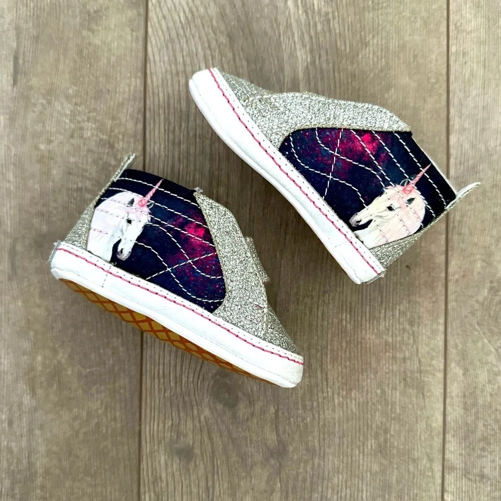 Vans Infant Baby Girl Unicorn Silver Glitter SK8-Hi Crib Sneakers Shoes Size 3